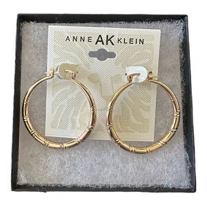 Anne Klein Bamboo Hoop Earrings Gold Tone Snap Back